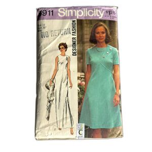 Vtg 70s Simplicity 5911 Misses A-Line Dress Sewing Pattern Sz 14 CUT/COMPLETE